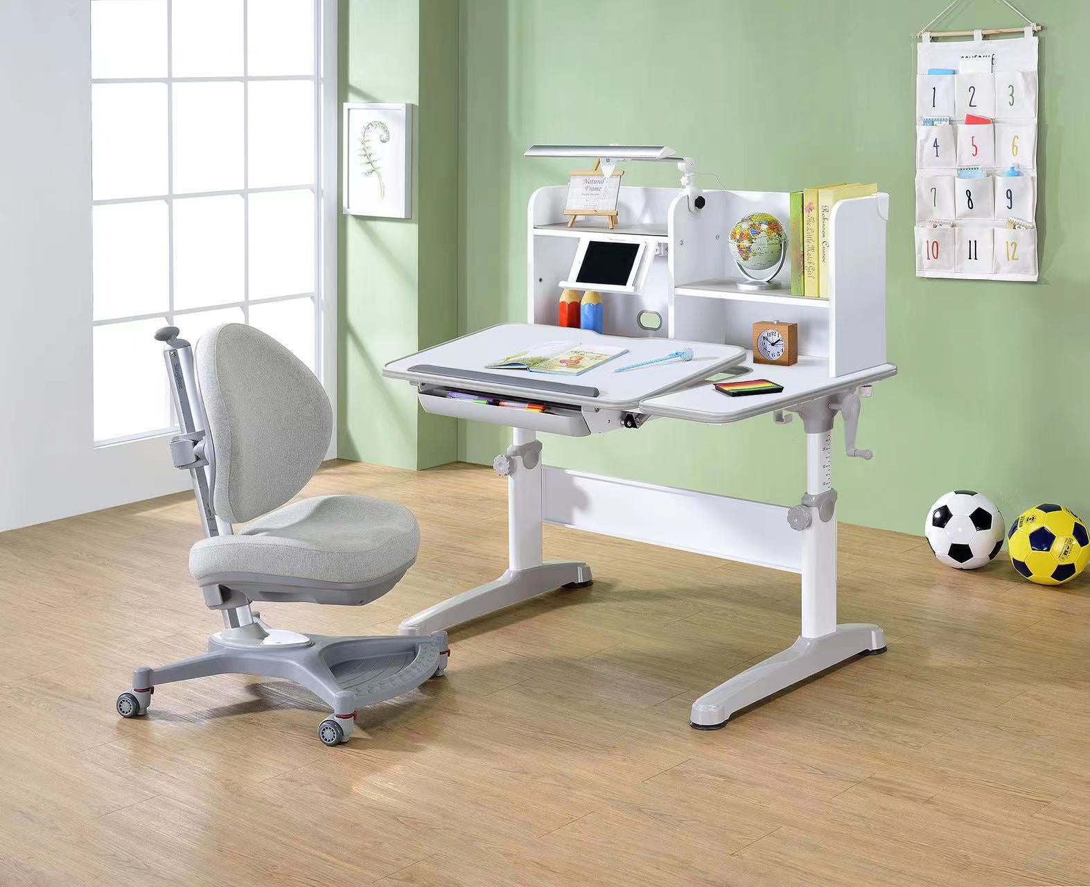 Childrens study desk gray -learning stations that are height-adjustable, tilt-adjustable, and grow with the child – simply ergonomic with chair