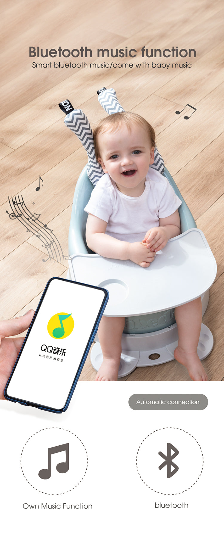 Non-toxic pu dining chair seated support baby floor-standing seat plus movable chassis fixed rope booster seat