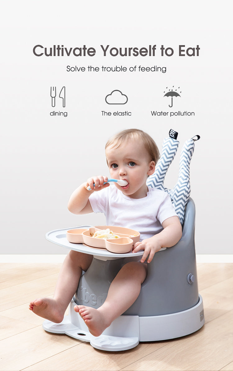 Non-toxic pu dining chair seated support baby floor-standing seat plus movable chassis fixed rope booster seat