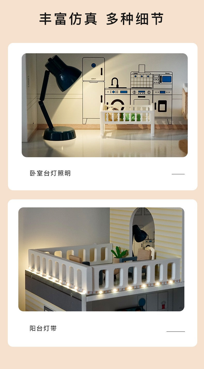 Dollhouse with light and car parking and swimming pool