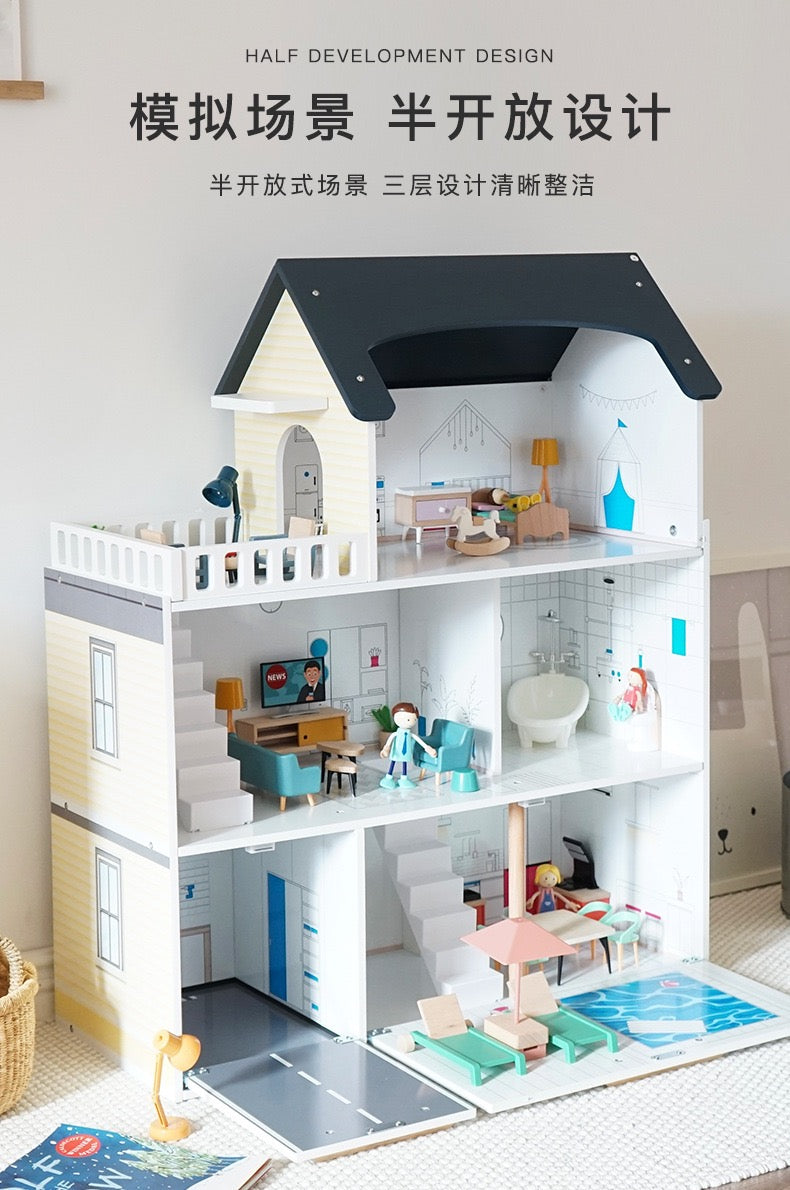 Dollhouse with light and car parking and swimming pool