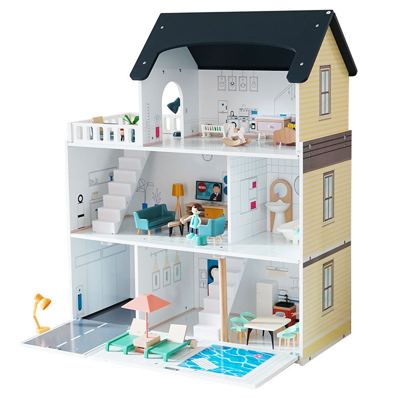Dollhouse with light and car parking and swimming pool