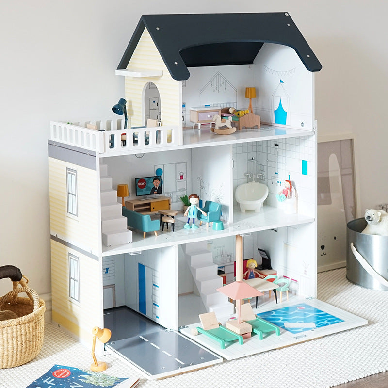 Dollhouse with light and car parking and swimming pool