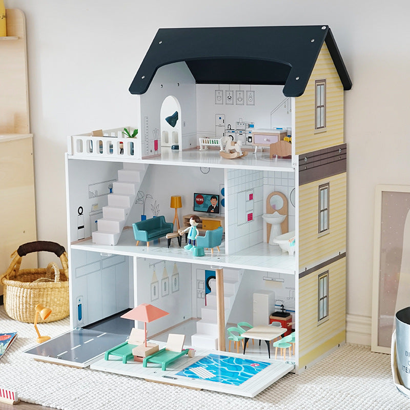 Dollhouse with light and car parking and swimming pool