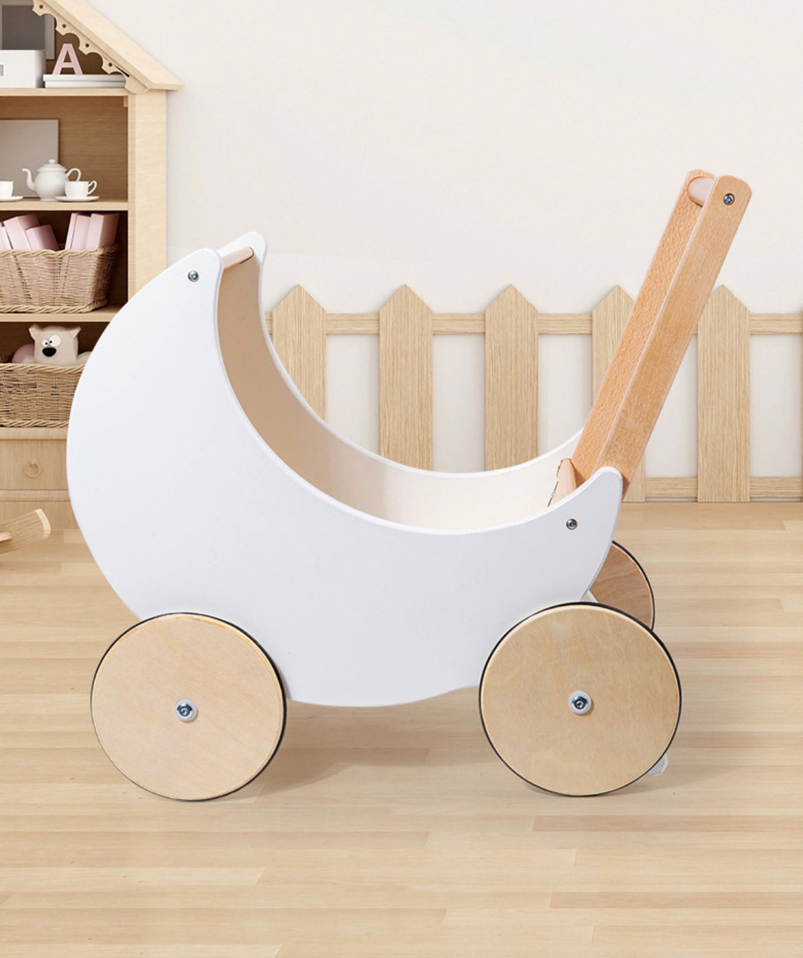 Moon Shape Wooden Shopping Cart Toy for Kids