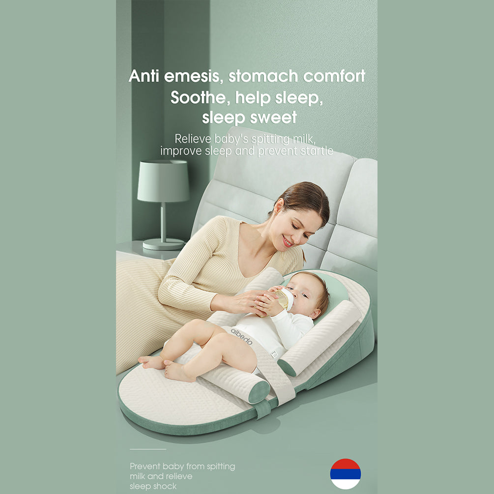 Ergonomic Baby Bed To Spitting, Vomiting And Flat Head, Height Adjustable Wedge Pillow for Breastfeeding