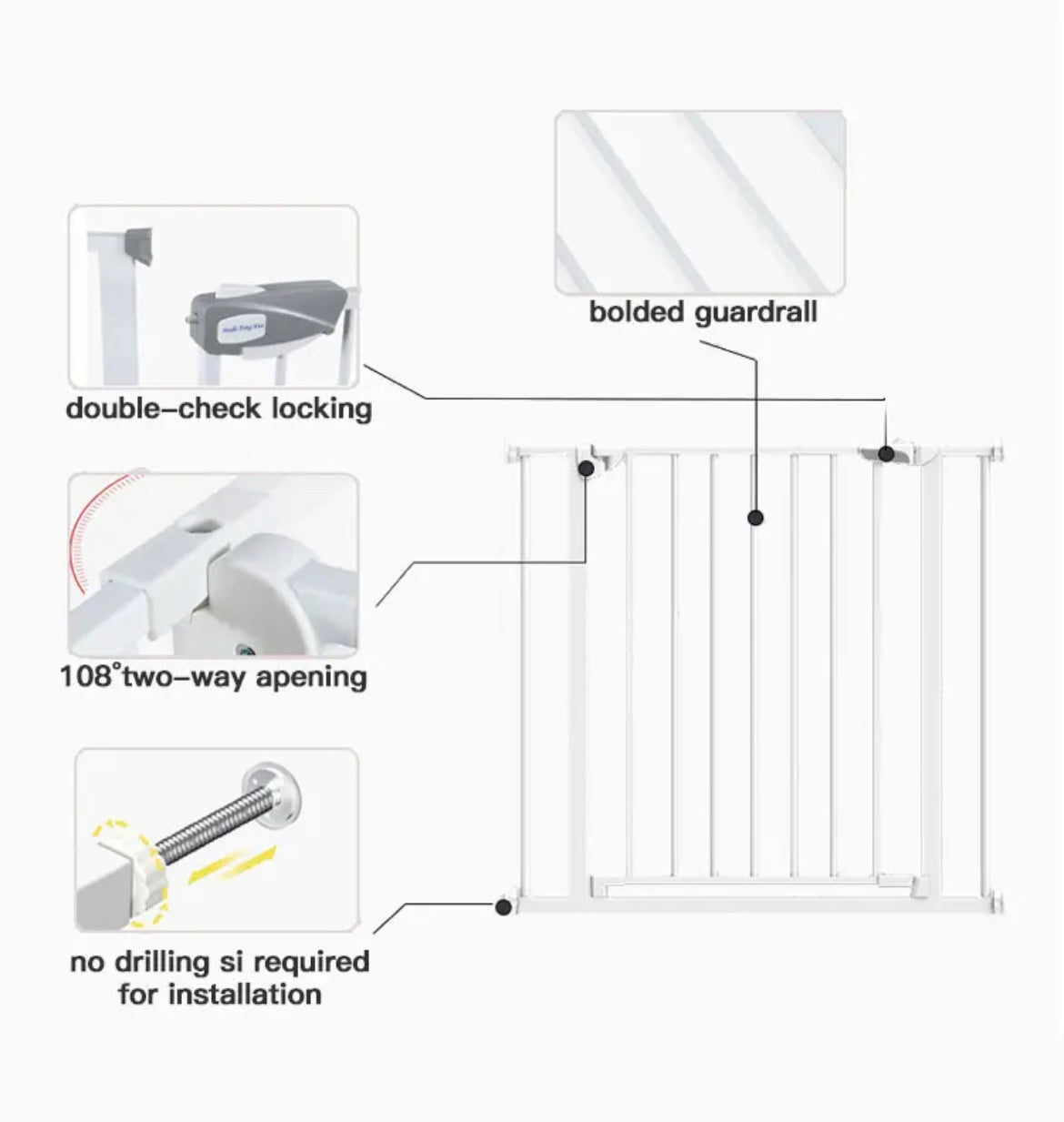 Auto Close Safety Baby Gate, Extra Wide Child Gate with 30 cm Extension Kit Maximum Suitable For 104 cm, Baby Gates for Stairs & Doorways, Easy Install (Safety Railing + 30cm Extension Kit)