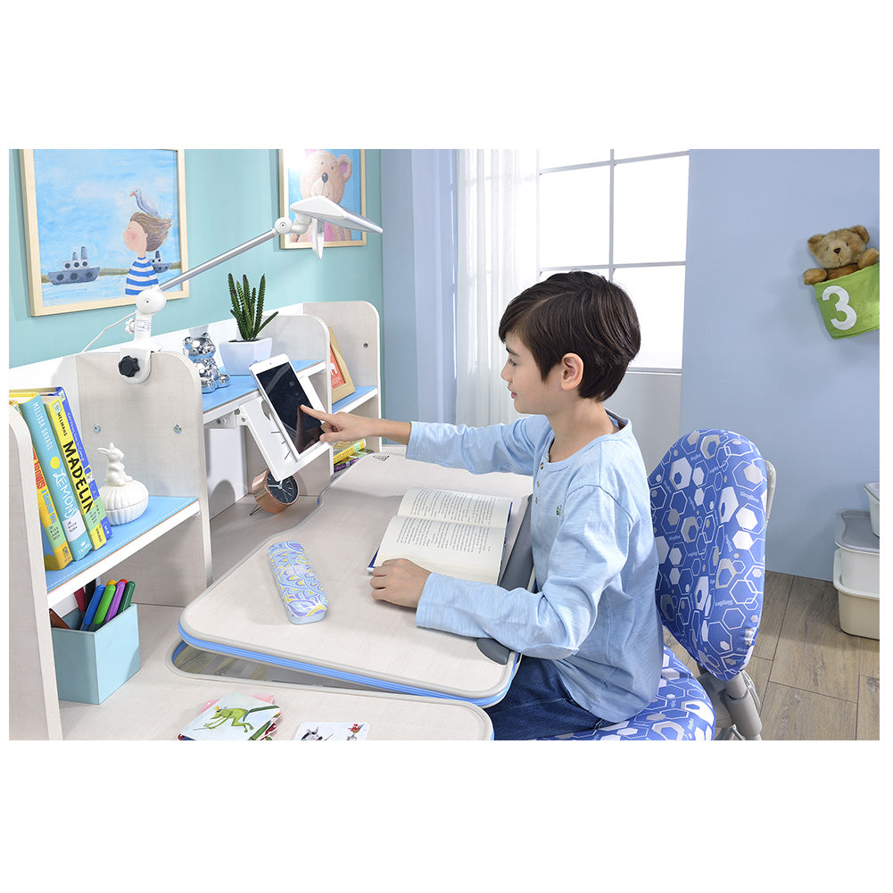 Childrens study desk bule/pink-learning stations that are height-adjustable, tilt-adjustable, and grow with the child – simply ergonomic