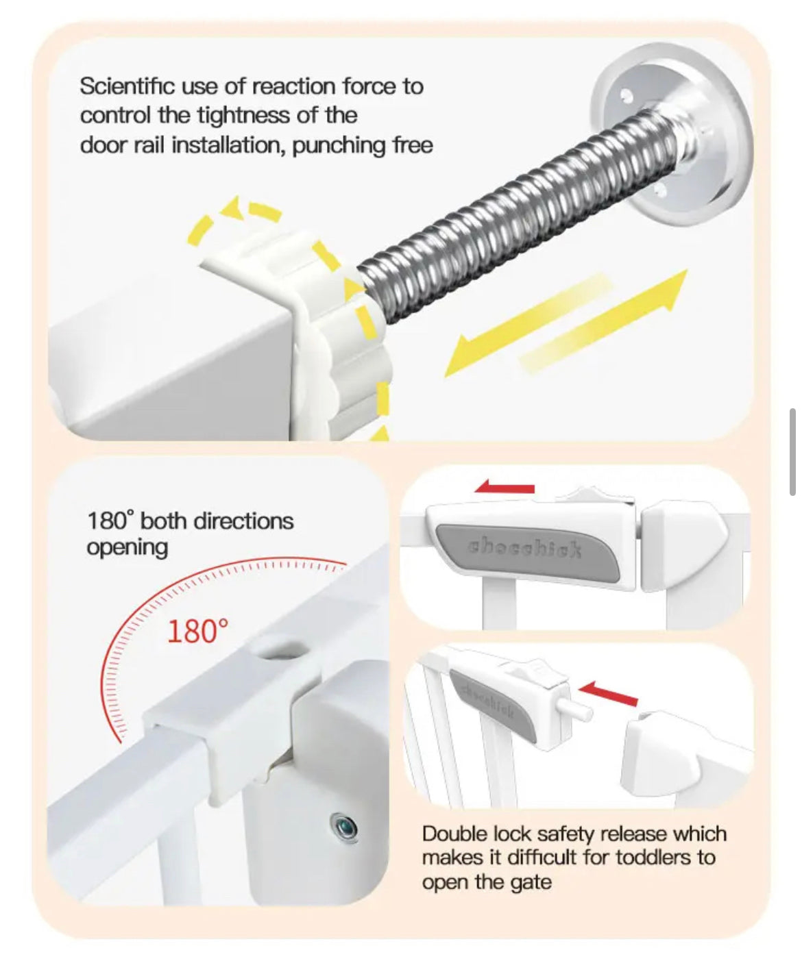 Auto Close Safety Baby Gate, Extra Wide Child Gate with 30 cm Extension Kit Maximum Suitable For 104 cm, Baby Gates for Stairs & Doorways, Easy Install (Safety Railing + 30cm Extension Kit)