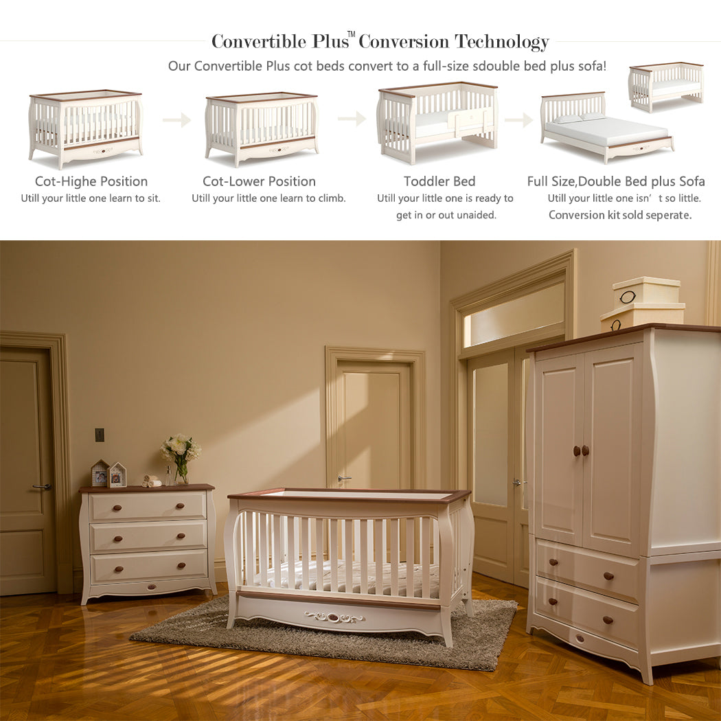 Boori-convertible plus conversion technology crib