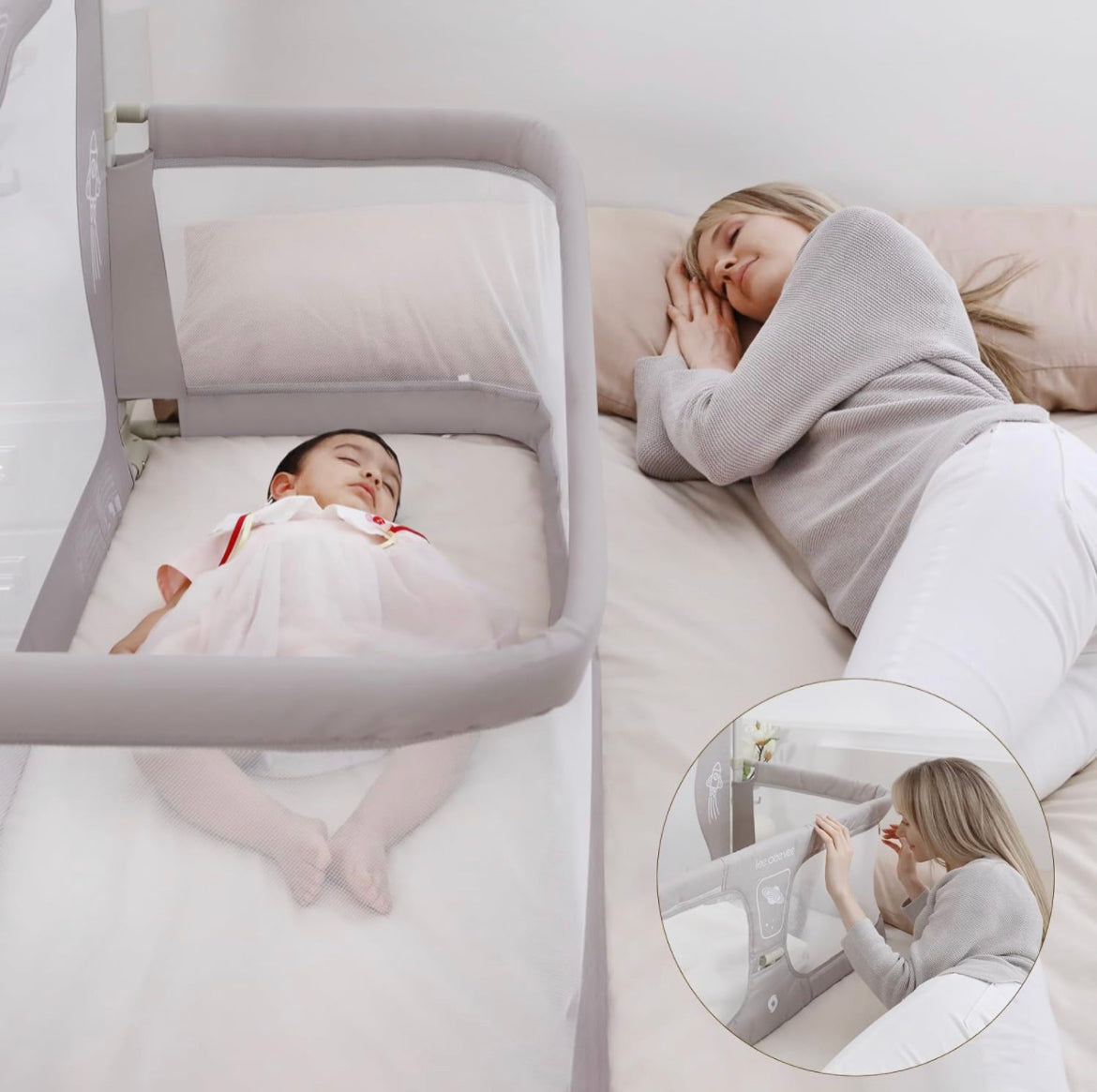 Bedside Crib Baby Bassinet Bedside Sleeper, Baby Bed Sleeper Baby Crib Bassinet Sleeper Easy Folding Save Space Portable Baby Crib 48 in