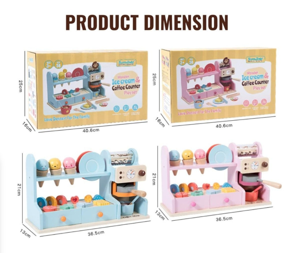 Wooden Coffee Counter & Ice Cream set ages 3y+