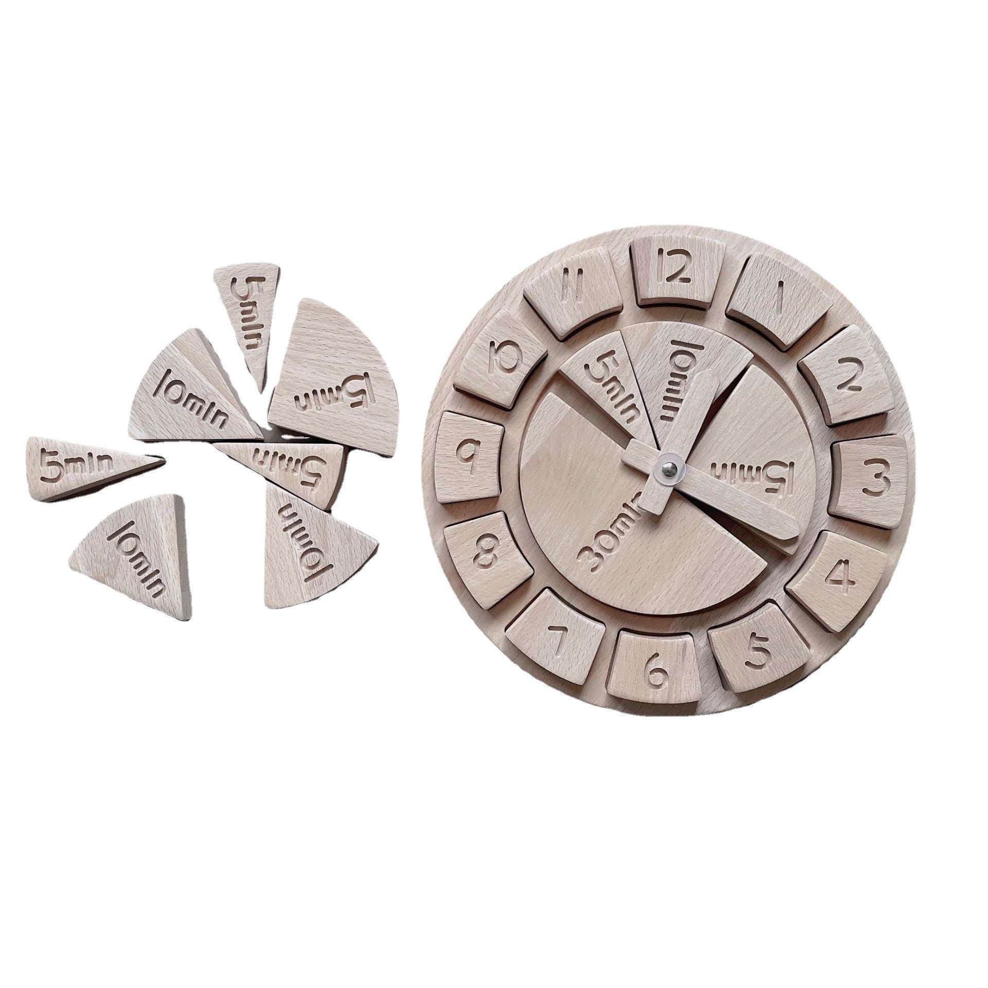 Toy wooden clock- hour/minutes/