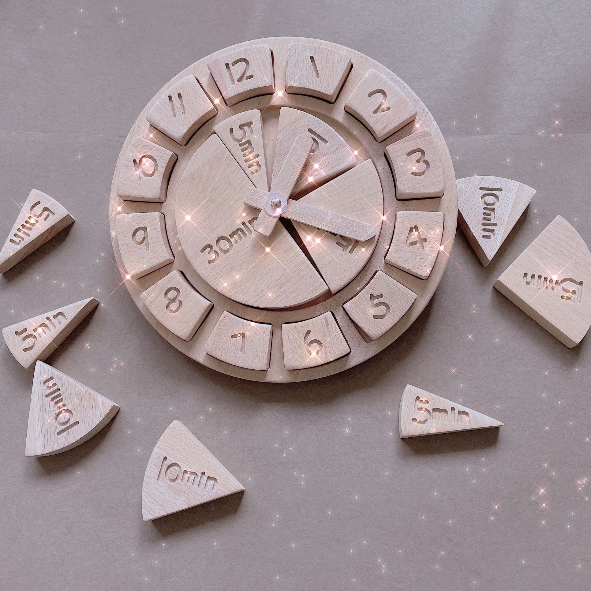 Toy wooden clock- hour/minutes/