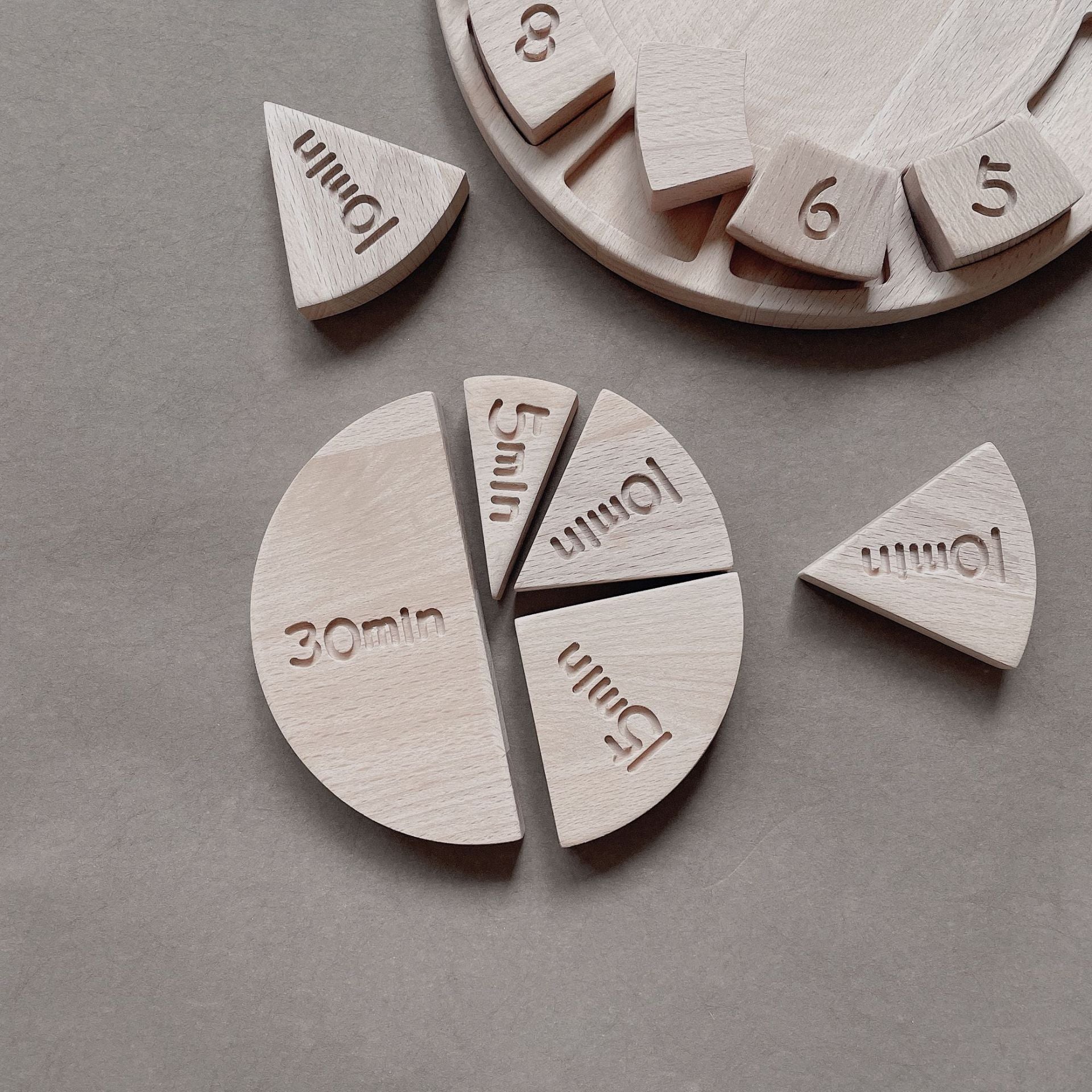 Toy wooden clock- hour/minutes/