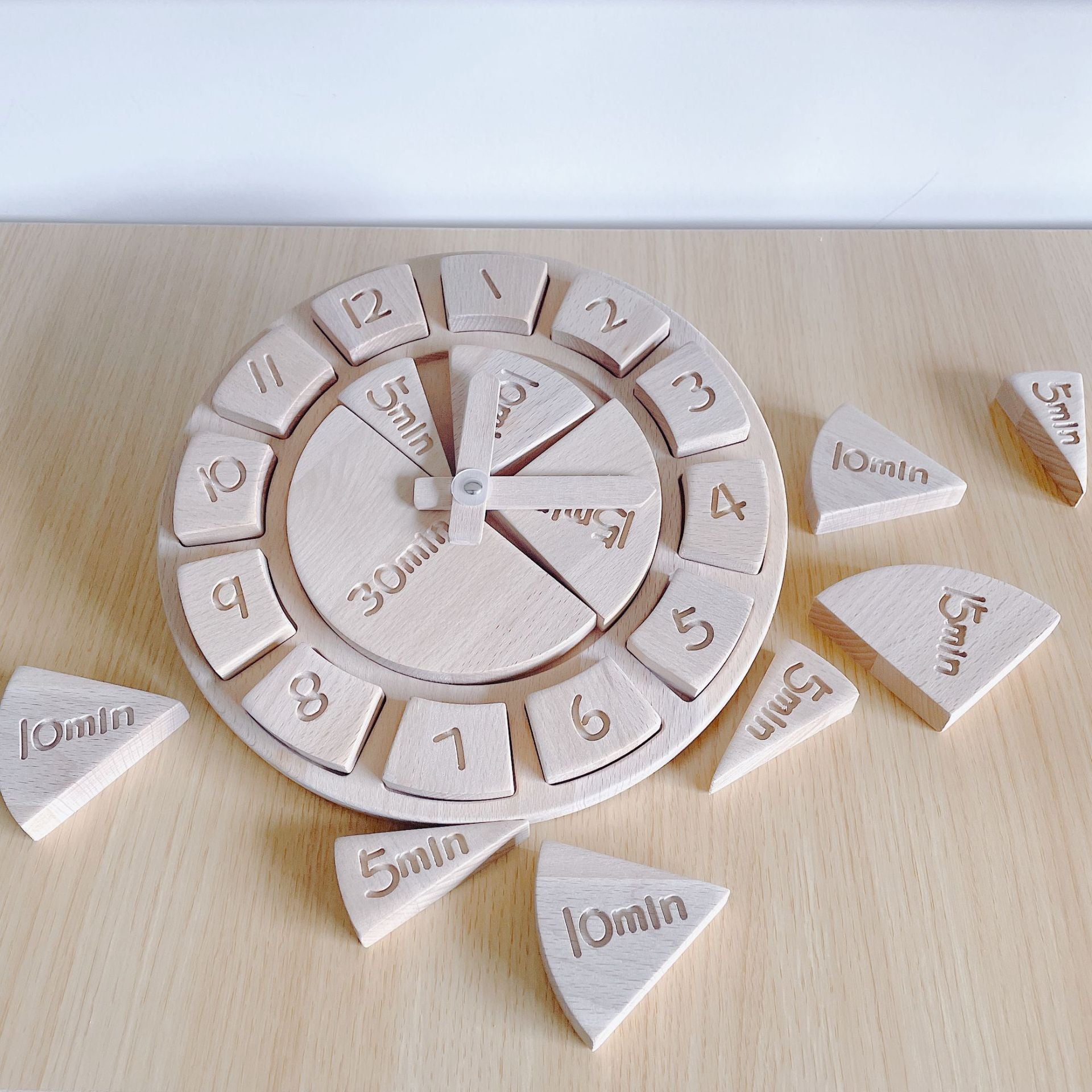 Toy wooden clock- hour/minutes/