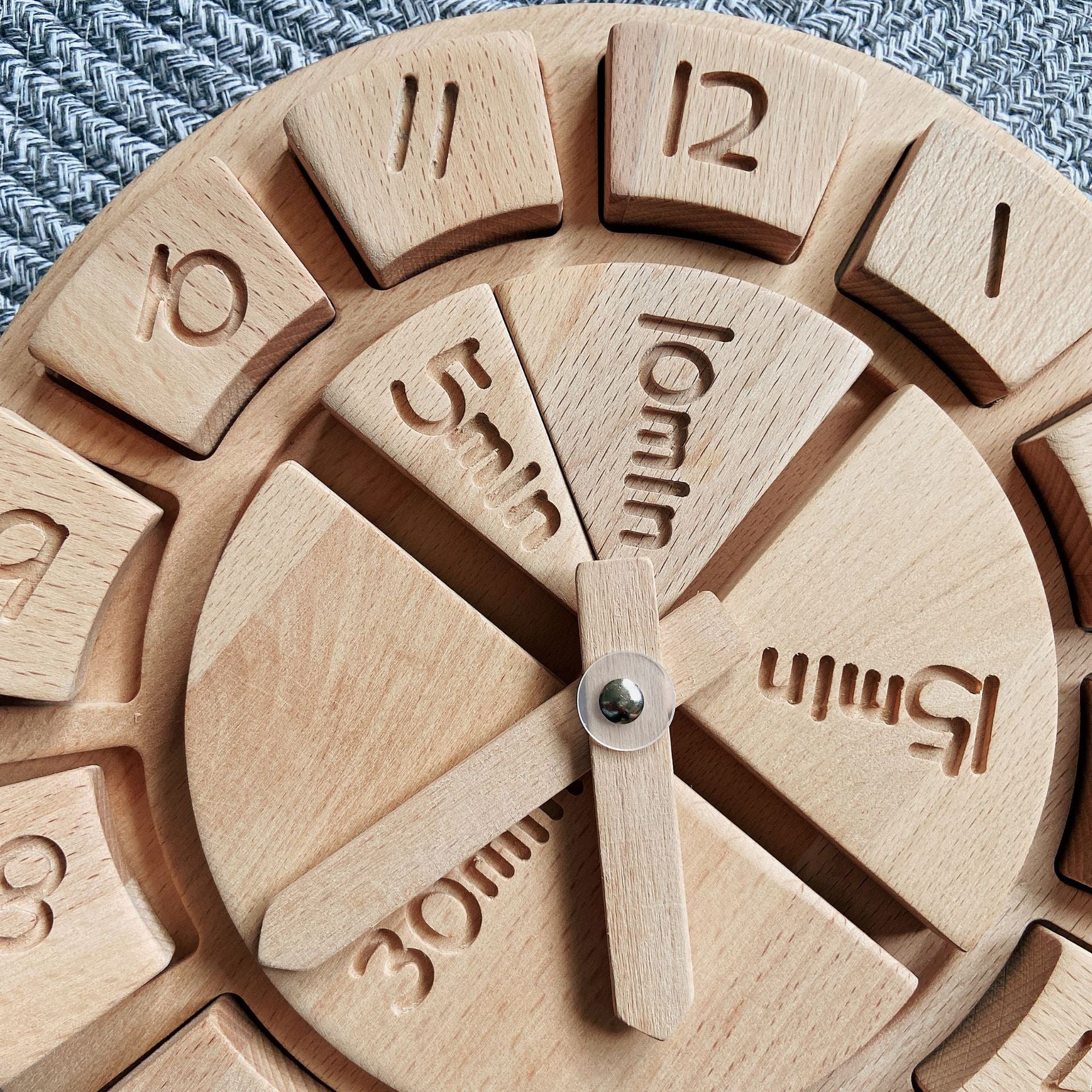 Toy wooden clock- hour/minutes/