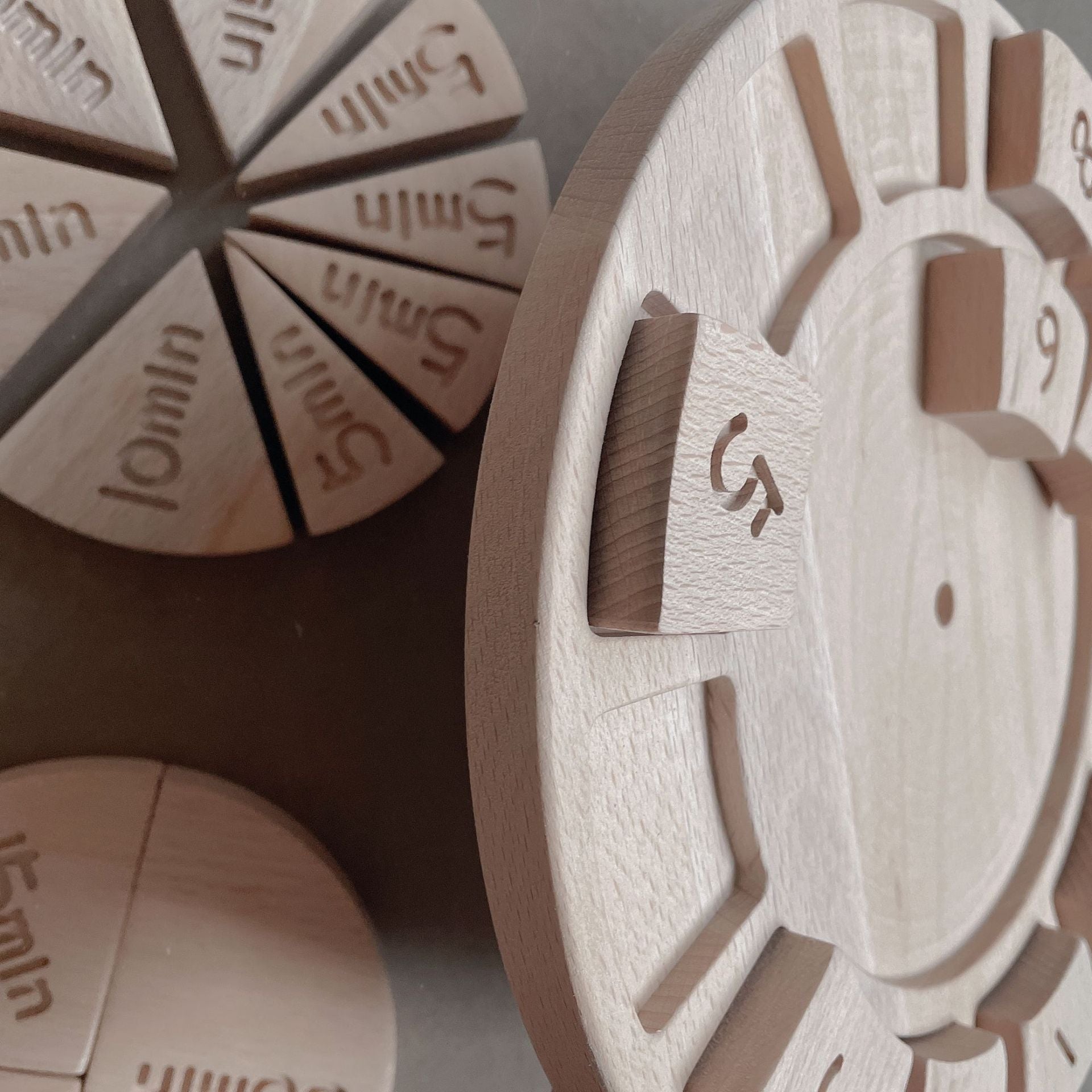 Toy wooden clock- hour/minutes/