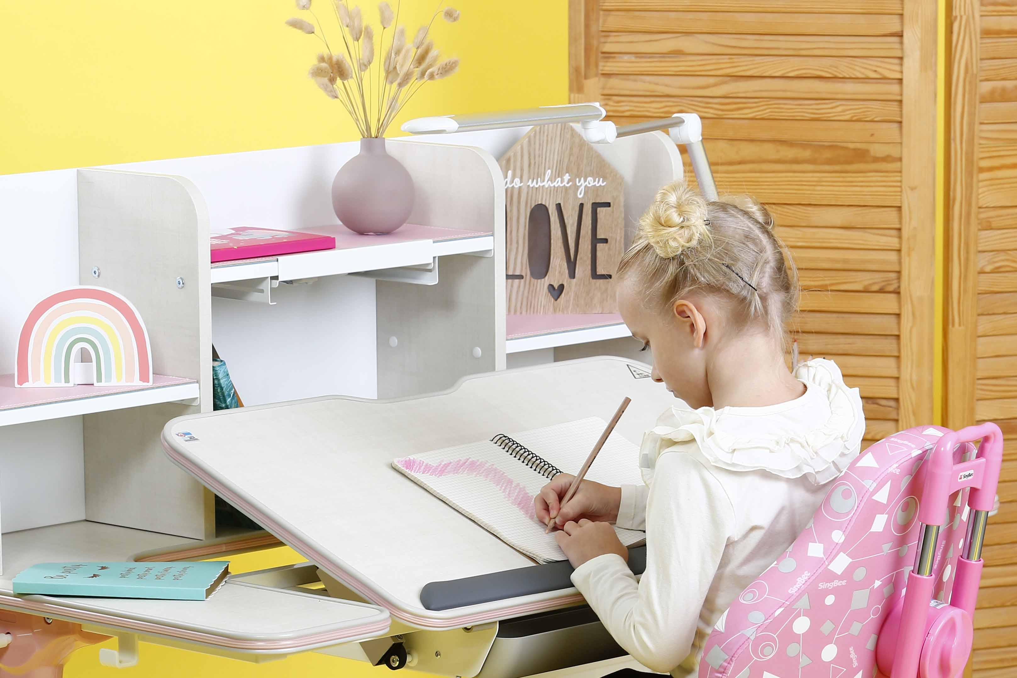 Childrens study desk bule/pink-learning stations that are height-adjustable, tilt-adjustable, and grow with the child – simply ergonomic