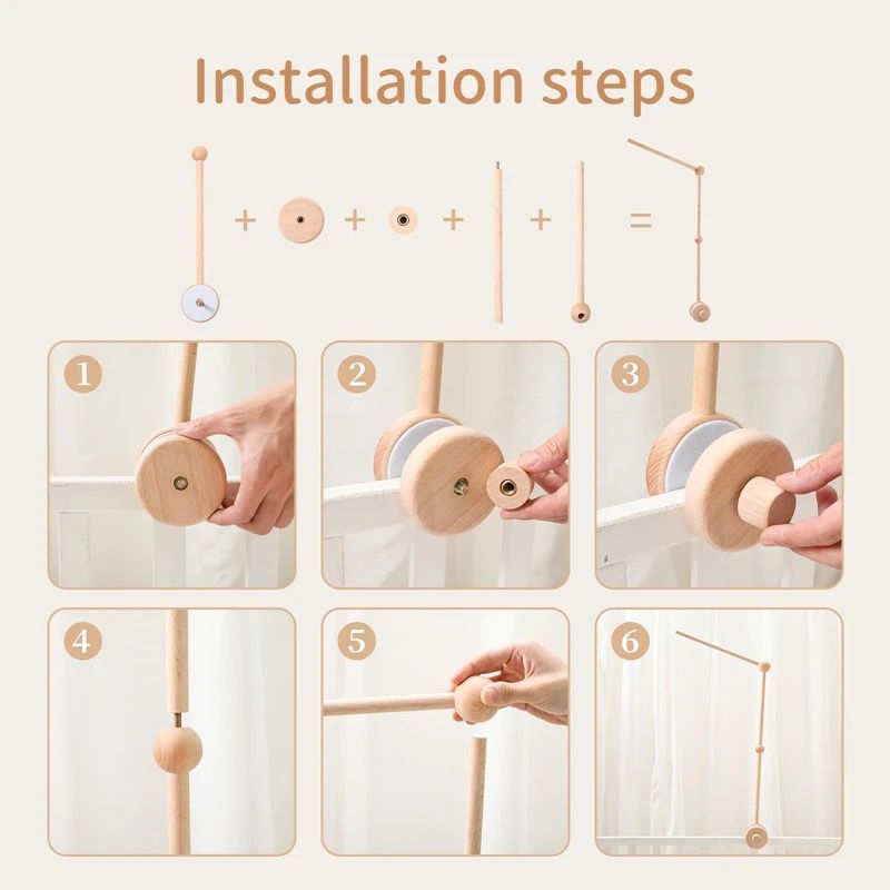 Wooden Crib Moving Arm Baby Beech Bed Bell Stand Hanging Bell pole