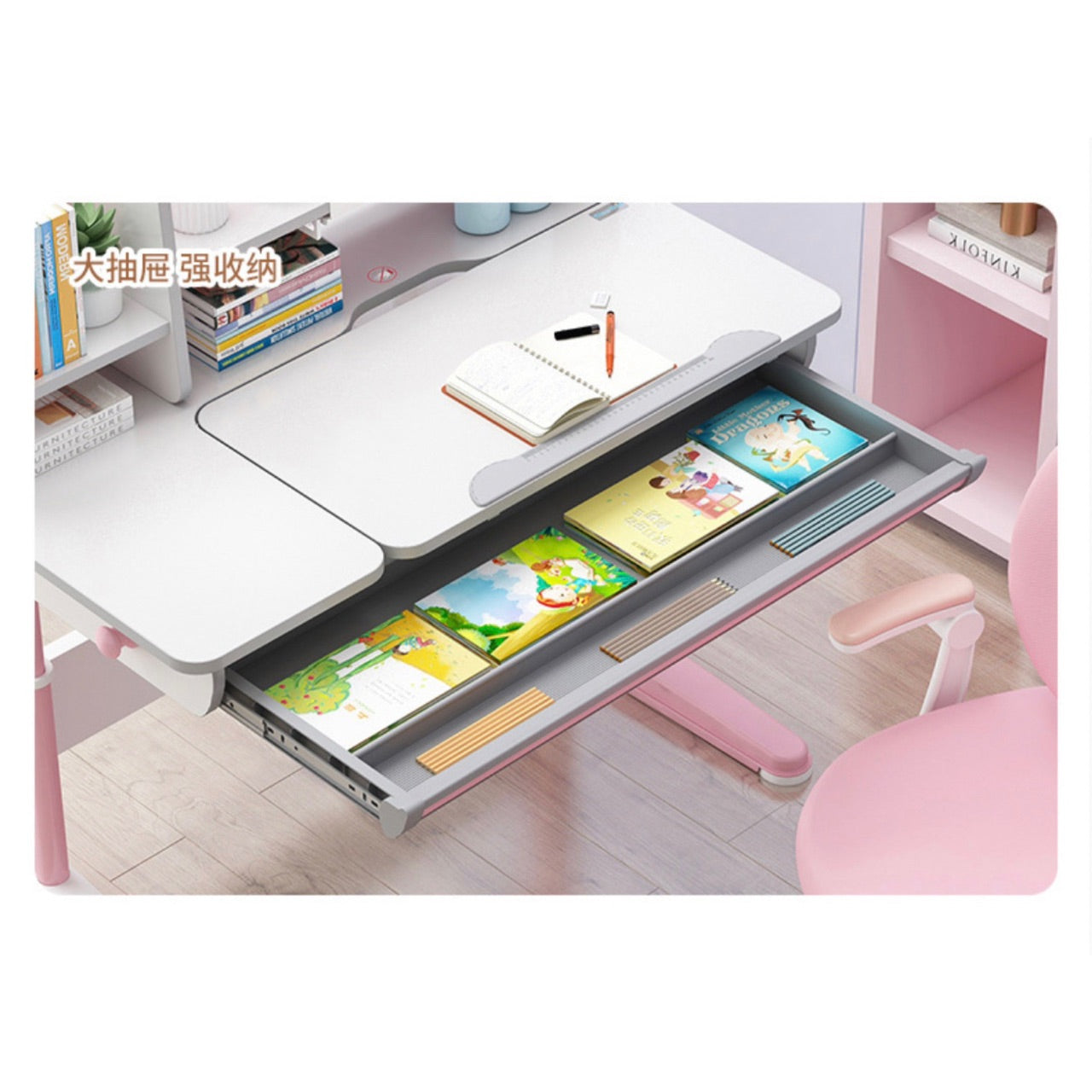 L Shape Study desk table for kids (Pink,Blue)