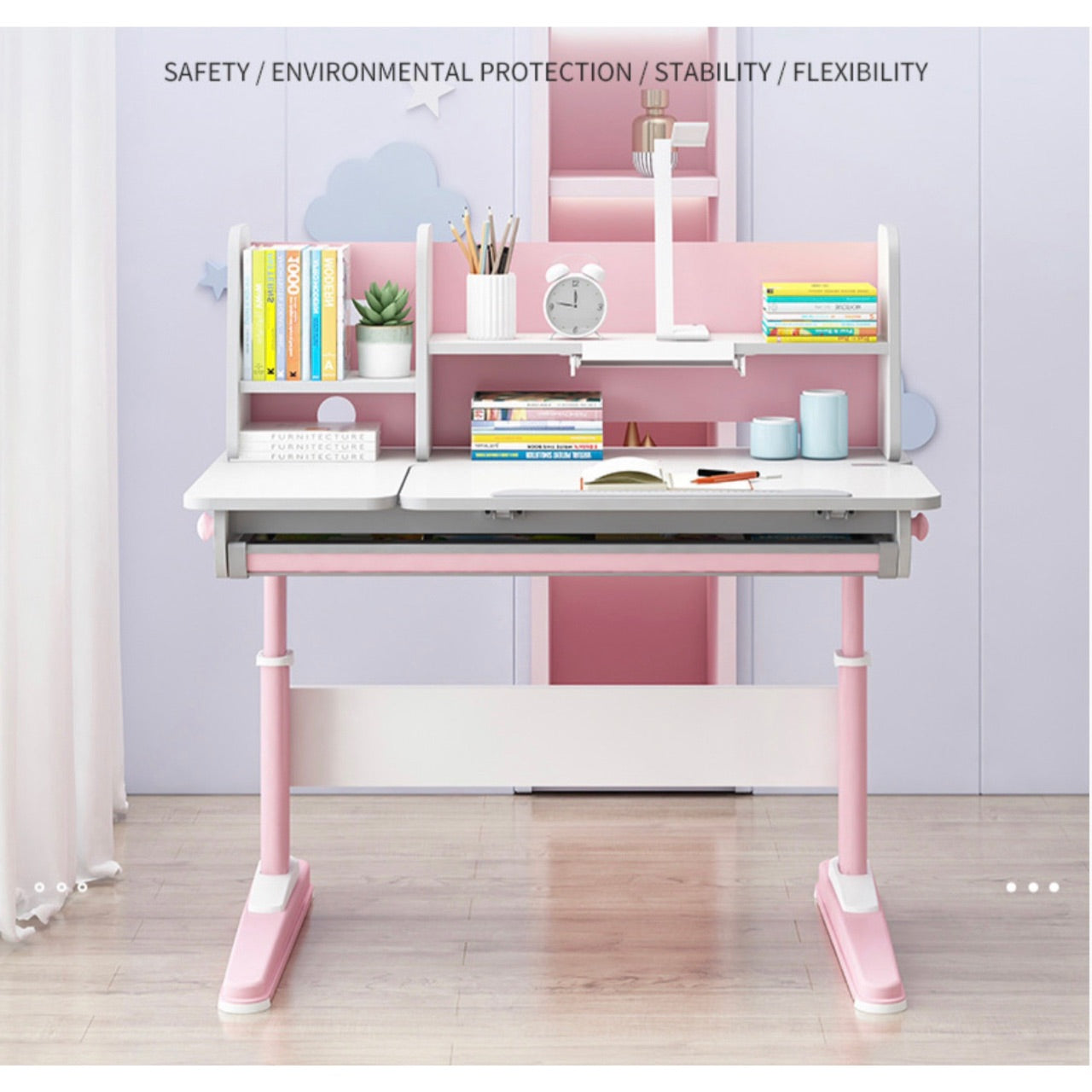 L Shape Study desk table for kids (Pink,Blue)