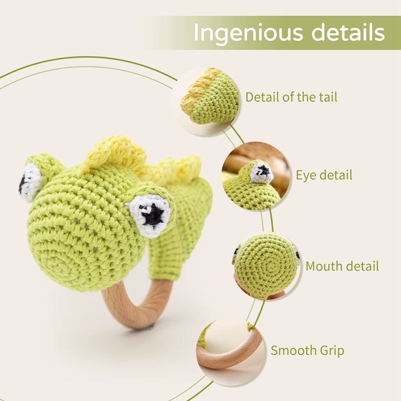 Crochet Animals Rattles Soother Bracelet Wooden Teether for Baby Gift