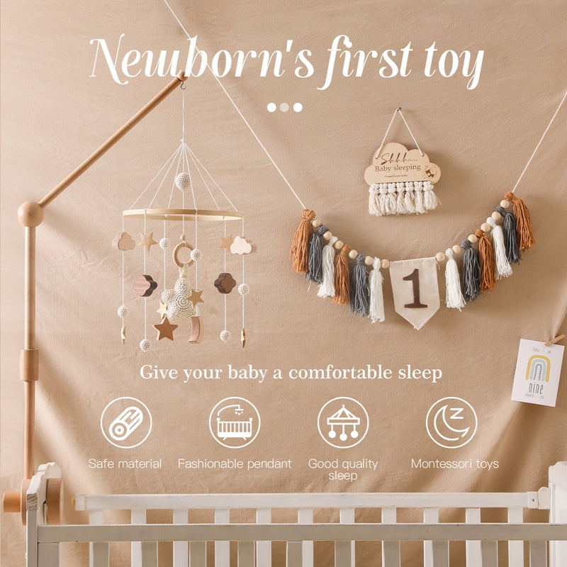 Baby Rattle Toy Wooden Music Bed Bell Hanging Toys