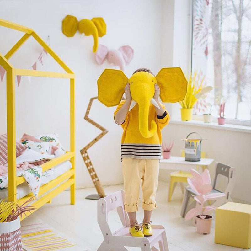 Nordic Style Kids Room Decoration Animal Heads Giraffe Elephant Wall Hanging Decor Baby Stuffed Toys Girls Bedroom Accessories
