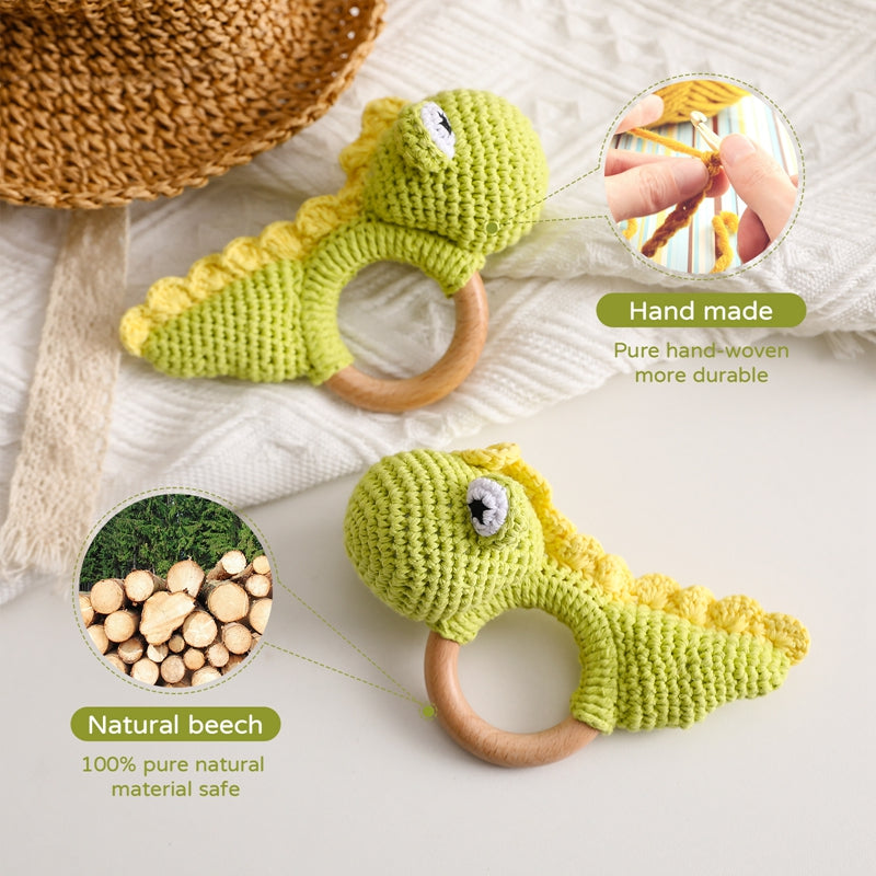 Crochet Animals Rattles Soother Bracelet Wooden Teether for Baby Gift