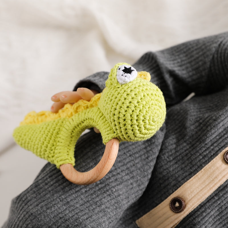 Crochet Animals Rattles Soother Bracelet Wooden Teether for Baby Gift