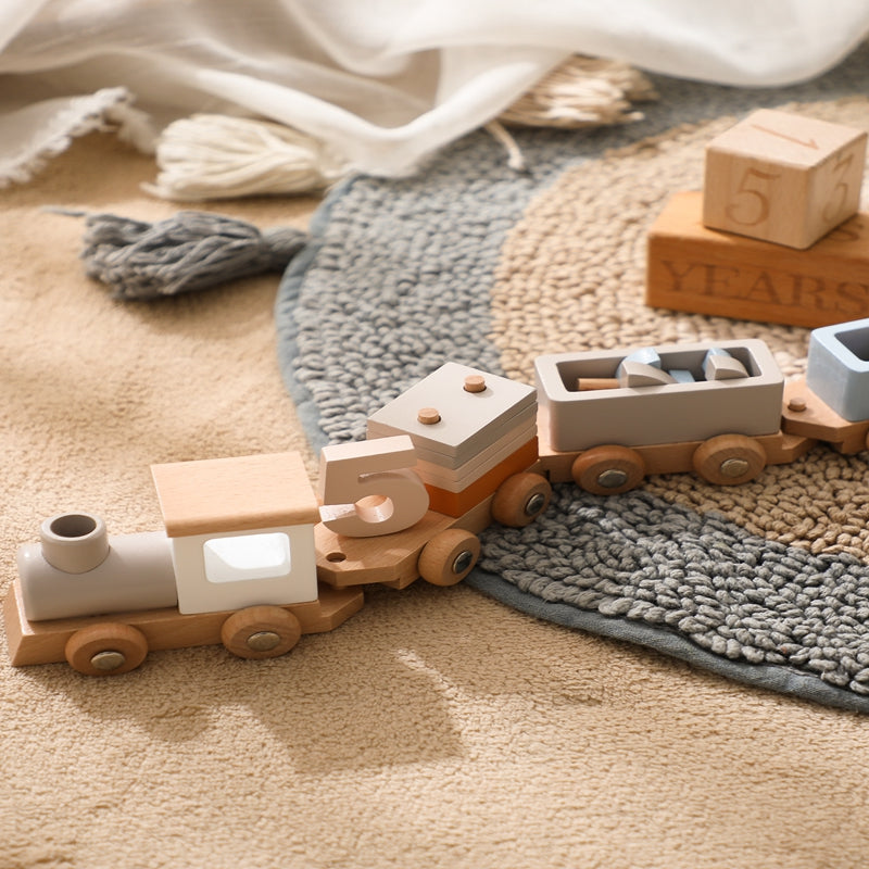 Wooden Train Birthday Toy Montessori Toys Baby Toys Baby Educational Toys Wooden Trolley Baby Learning Toys Number Of Wood