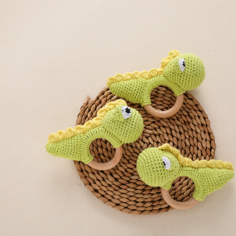 Crochet Animals Rattles Soother Bracelet Wooden Teether for Baby Gift