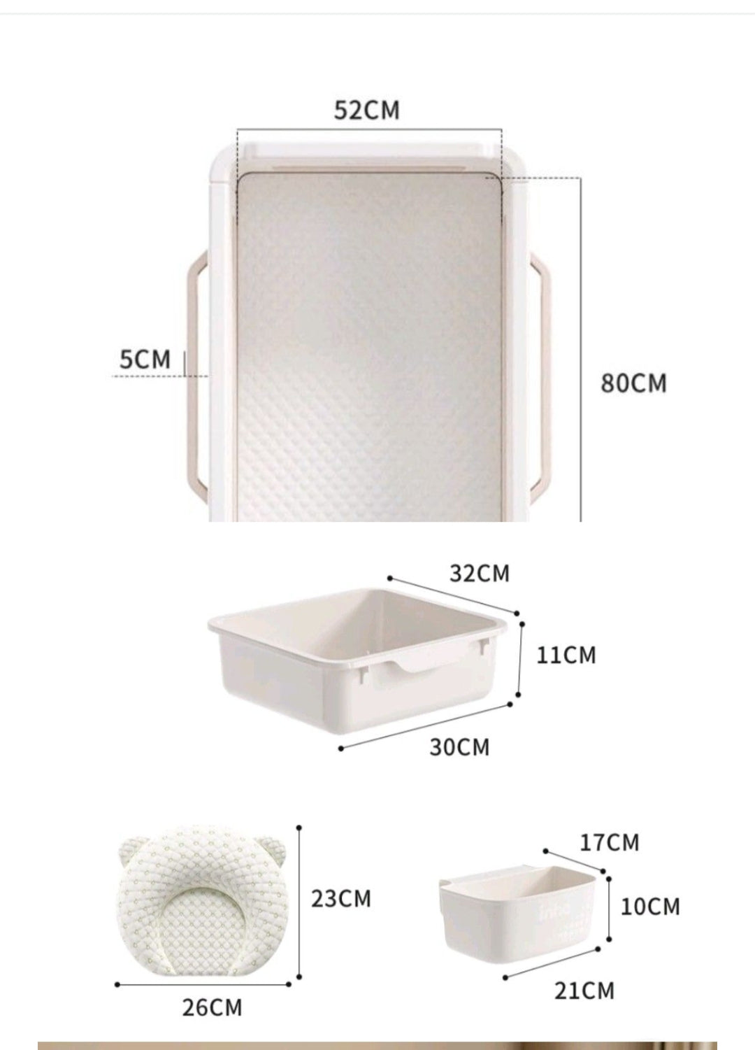 Changing table with box and mattress and pillow