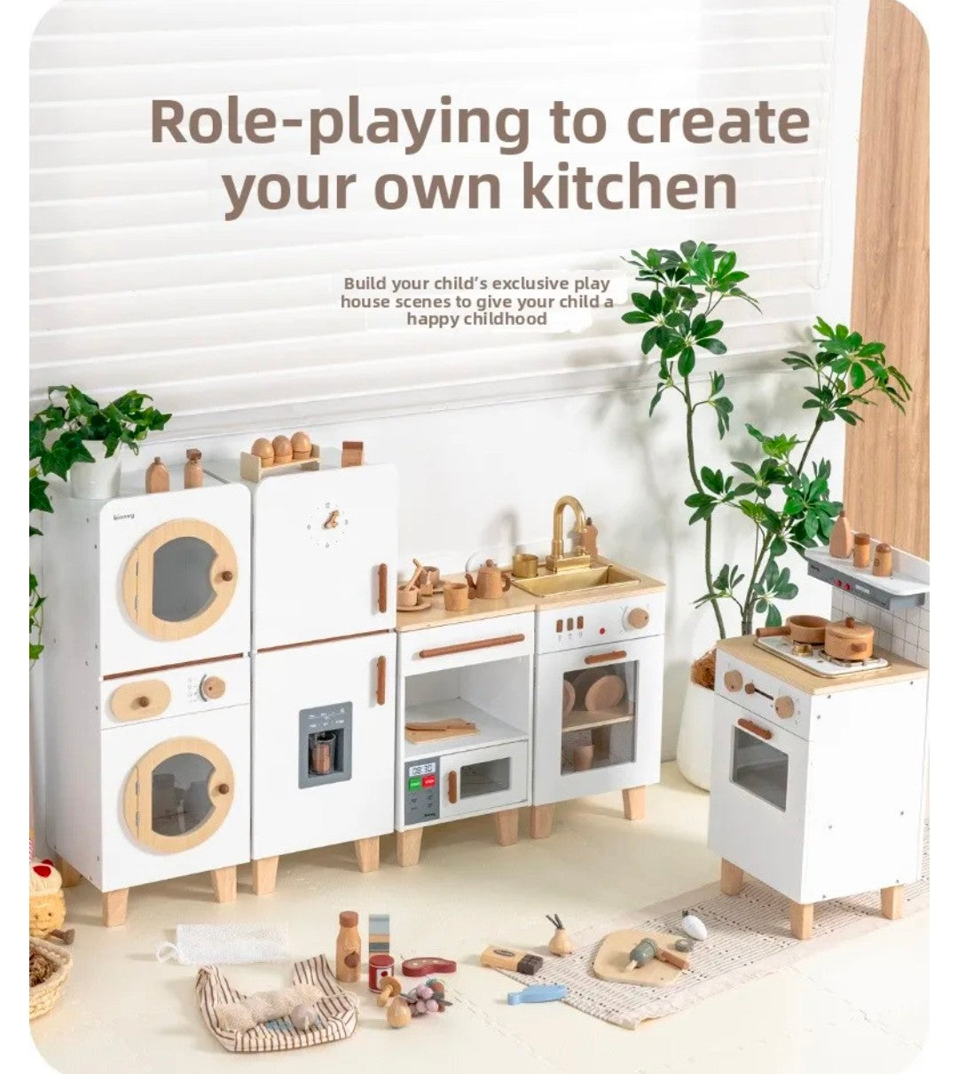 Kienvy 5-in-1 Wooden Play Kitchen Set.