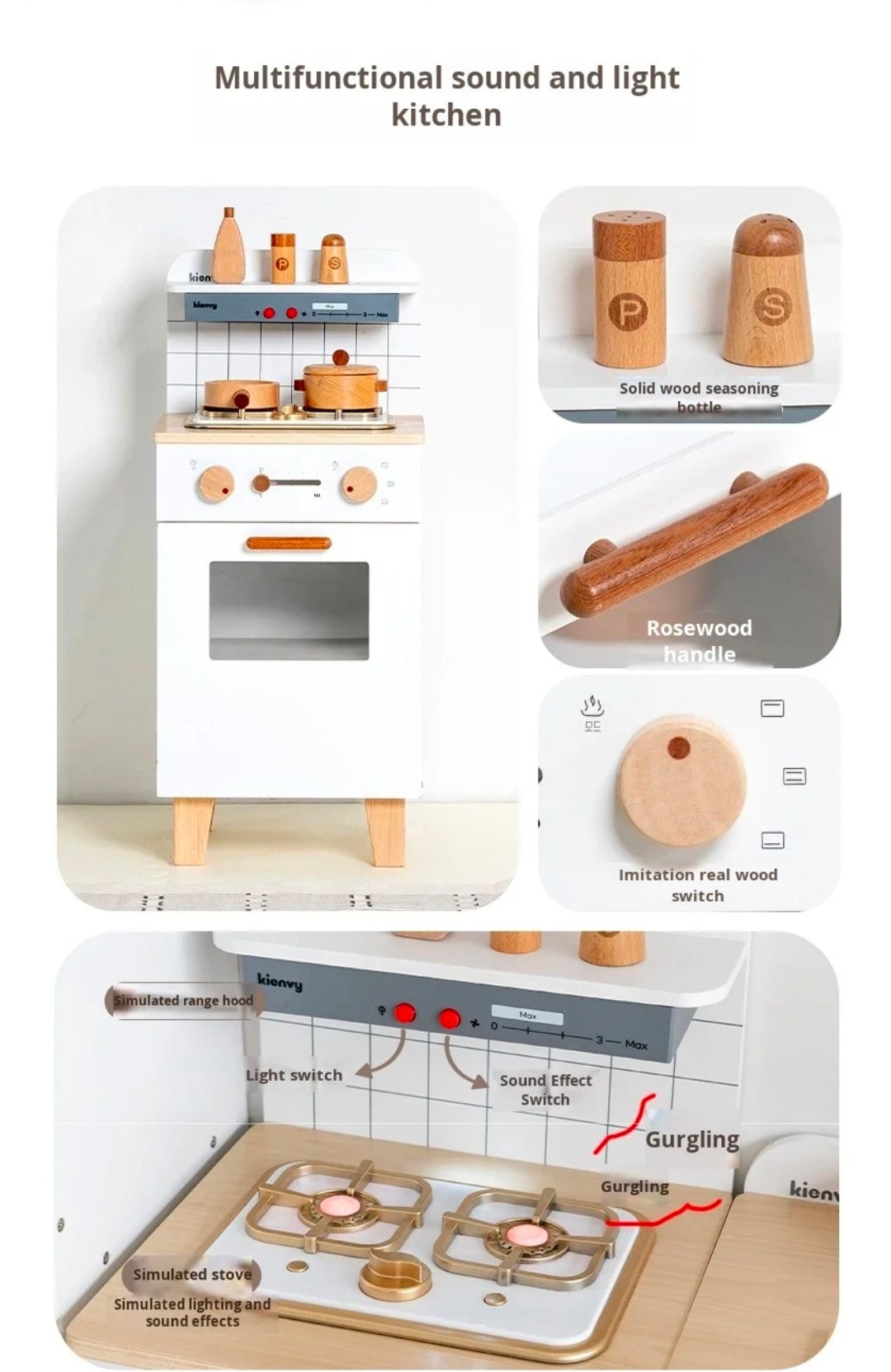 Kienvy 5-in-1 Wooden Play Kitchen Set.