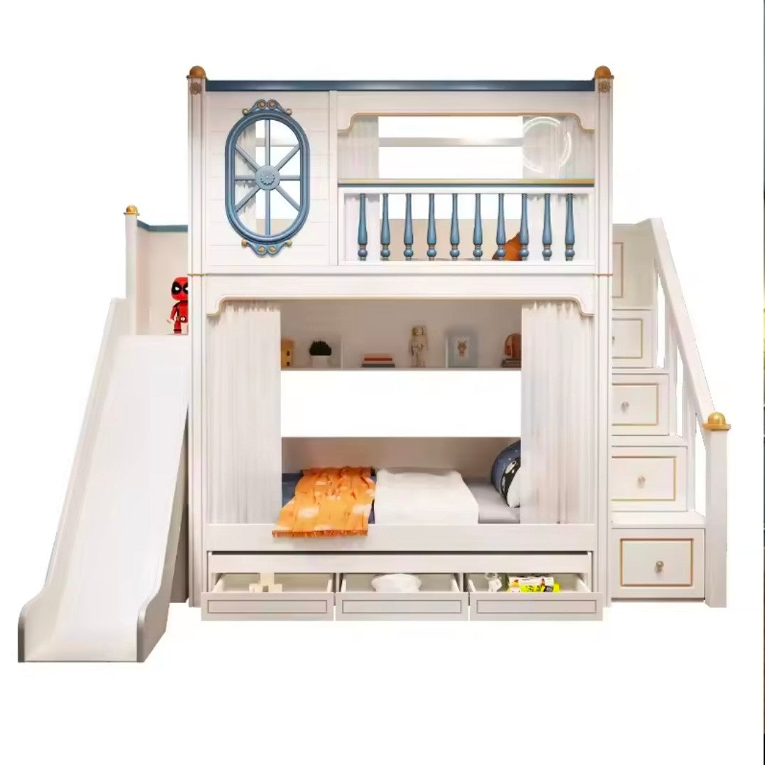 Children's High and Low Bunk Bed Ladder with drawer+Slider with drawer+Bed drawer