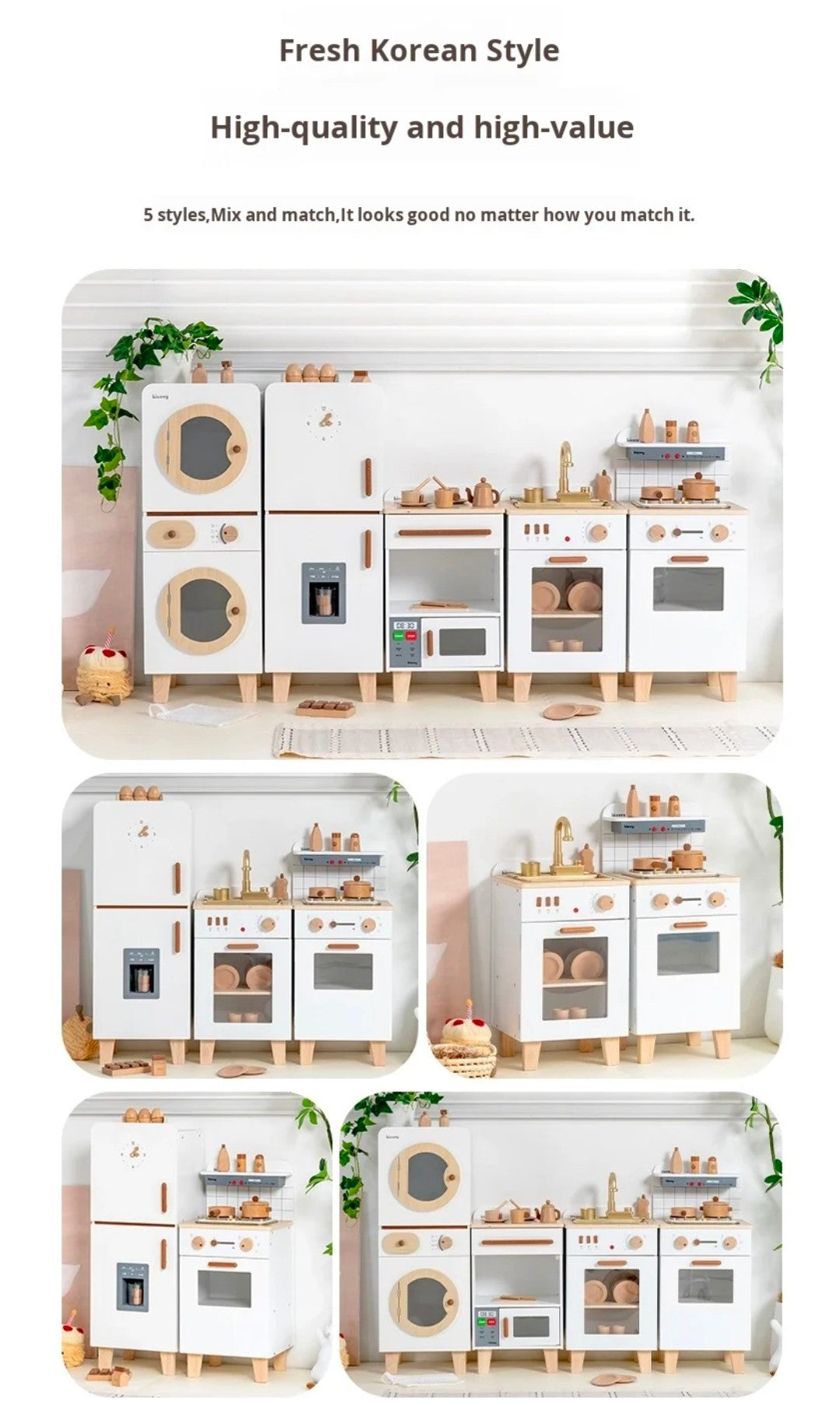 Kienvy 5-in-1 Wooden Play Kitchen Set.